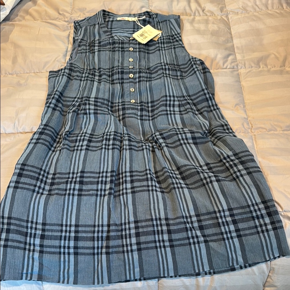 Fatherly Isha dress, Clearwater navy plaid NWT Length